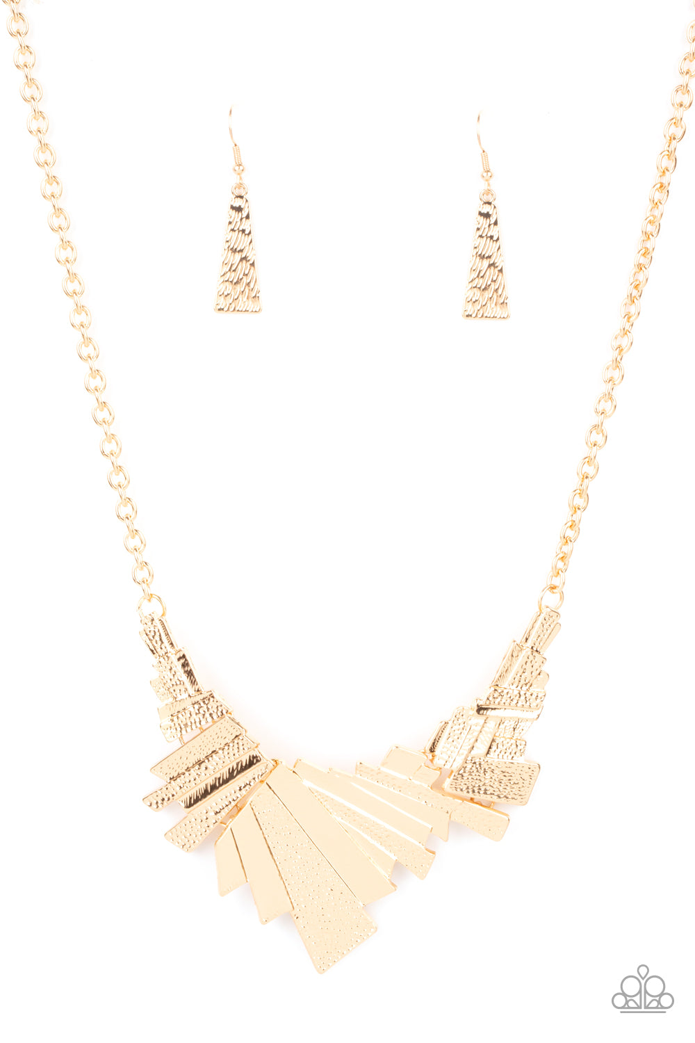 Paparazzi Accessories-Happily Ever AFTERSHOCK Gold Rectangular Necklace Set