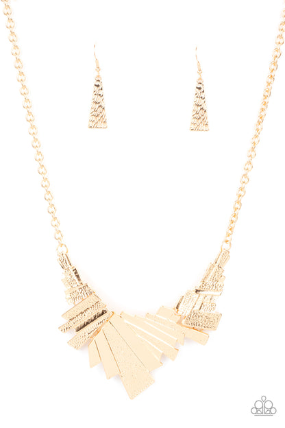 Paparazzi Accessories-Happily Ever AFTERSHOCK Gold Rectangular Necklace Set