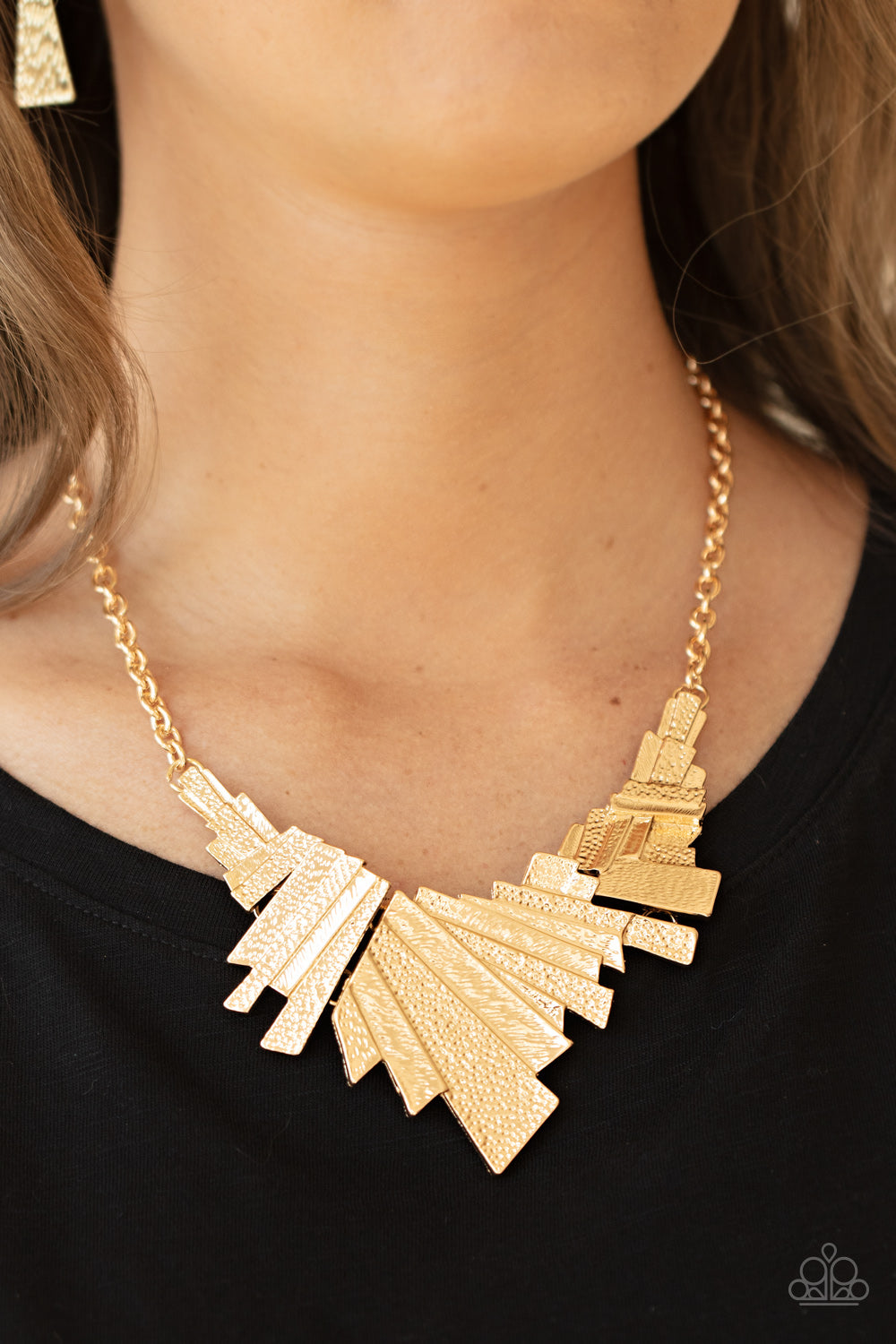 Paparazzi Accessories-Happily Ever AFTERSHOCK Gold Rectangular Necklace Set