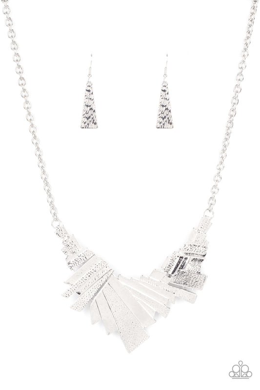 Paparazzi Accessories-Happily Ever AFTERSHOCK Silver Rectangular Necklace Set