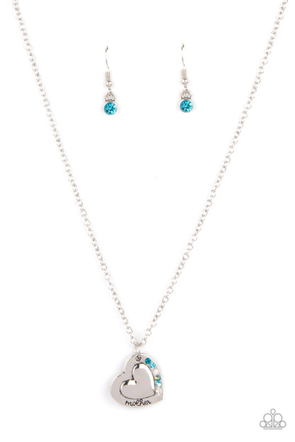 Paparazzi Accessories-Happily Heartwarming Blue "Mother" Embossed Heart Necklace Set
