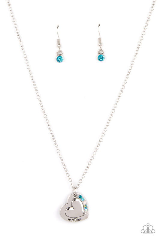 Paparazzi Accessories-Happily Heartwarming Blue "Mother" Embossed Heart Necklace Set