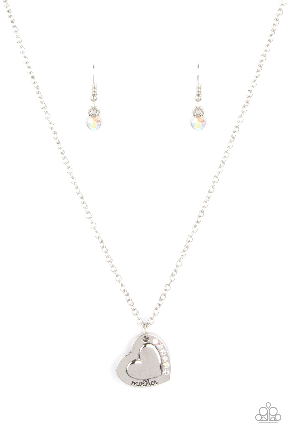 Paparazzi Accessories-Happily Heartwarming White Iridescent "Mother" Embossed Necklace Set