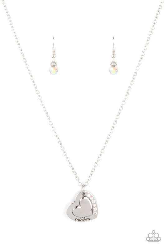 Paparazzi Accessories-Happily Heartwarming White Iridescent "Mother" Embossed Necklace Set