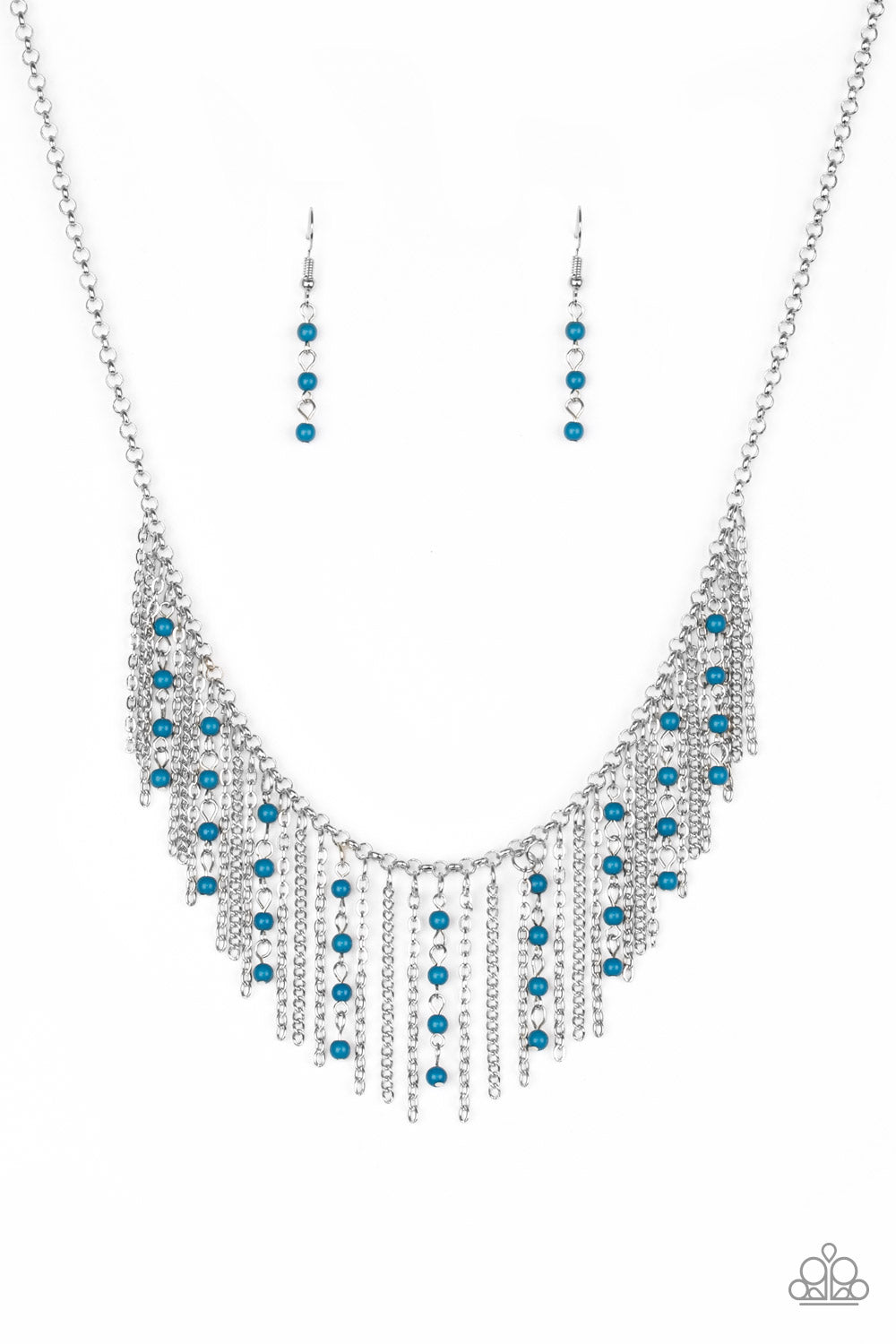 Paparazzi Accessories-Harlem Hideaway Blue Beaded Tassel Necklace Set