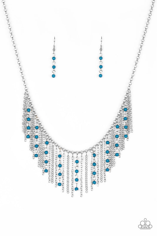 Paparazzi Accessories-Harlem Hideaway Blue Beaded Tassel Necklace Set