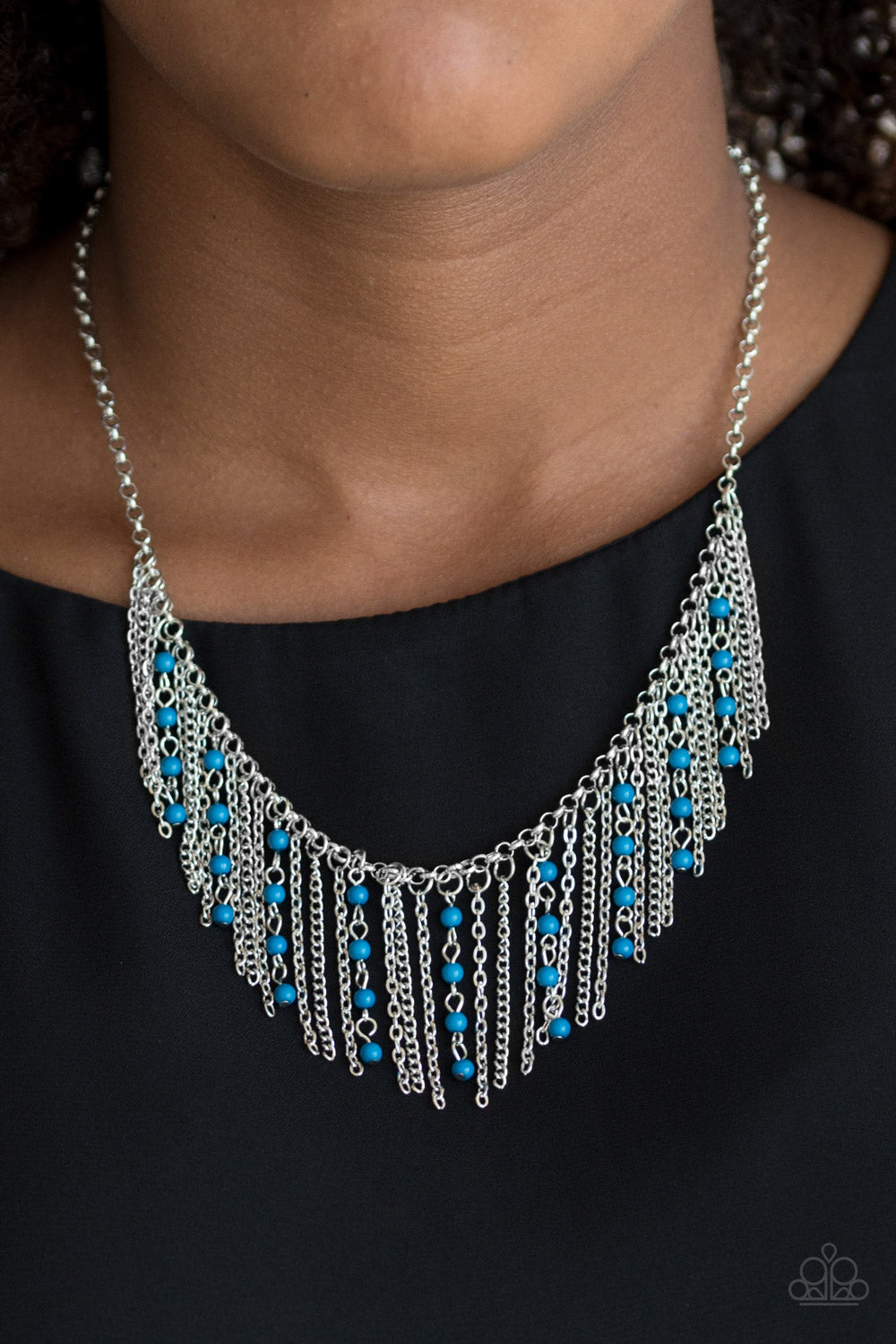 Paparazzi Accessories-Harlem Hideaway Blue Beaded Tassel Necklace Set