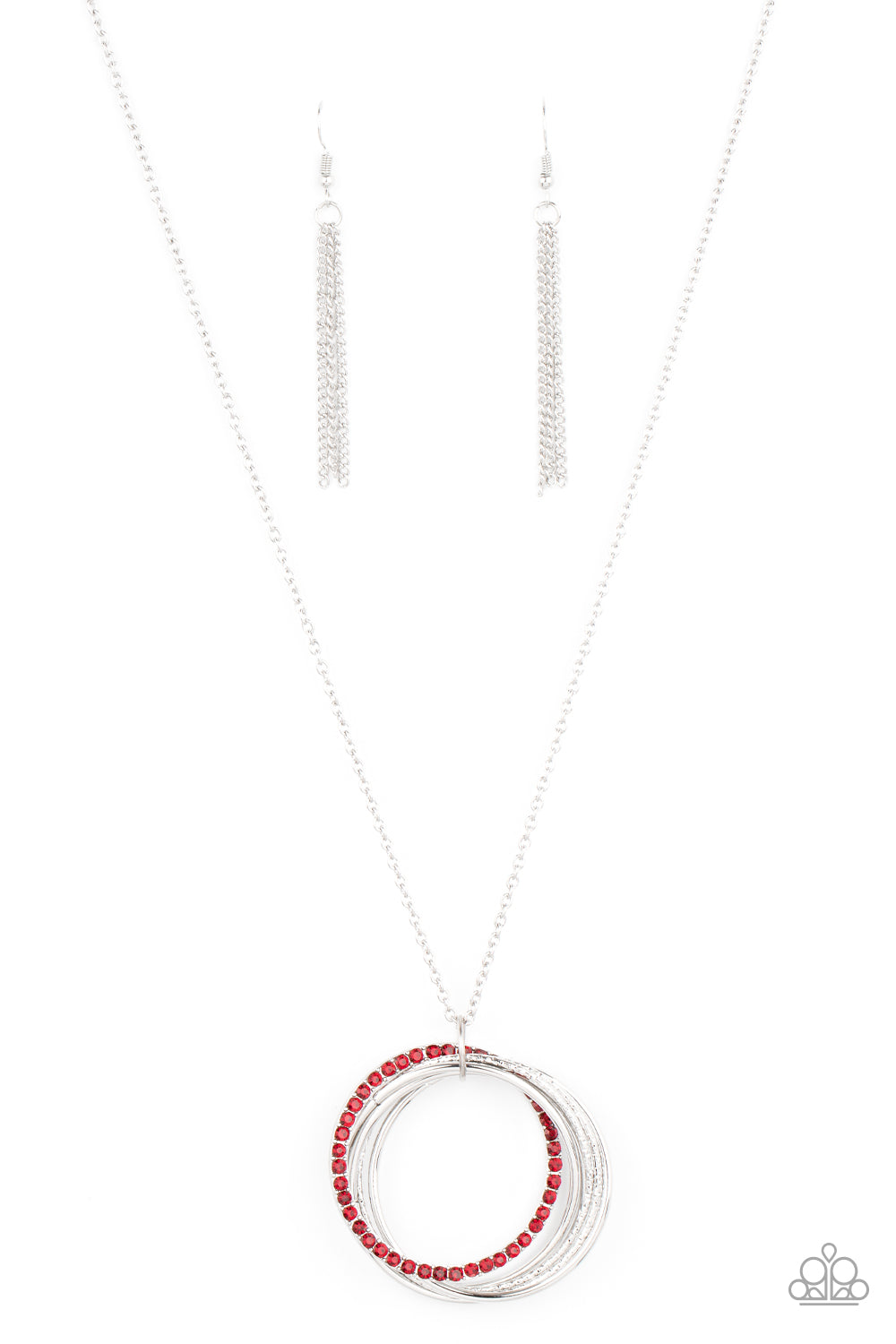 Paparazzi Accessories-Harmonic Halos Red Rhinestone Pendant Necklace Set