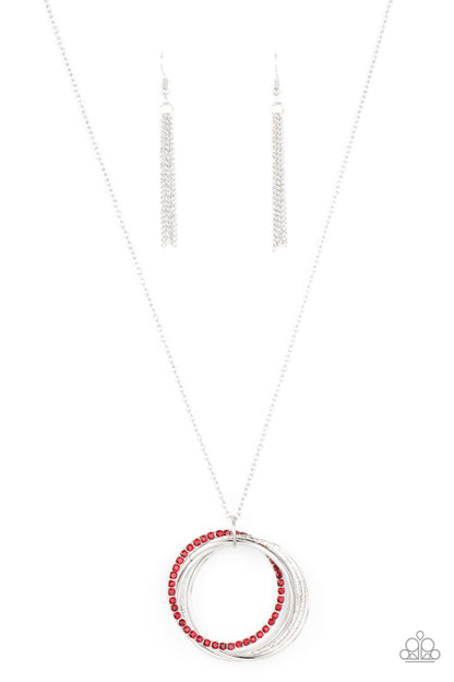 Paparazzi Accessories-Harmonic Halos Red Rhinestone Pendant Necklace Set