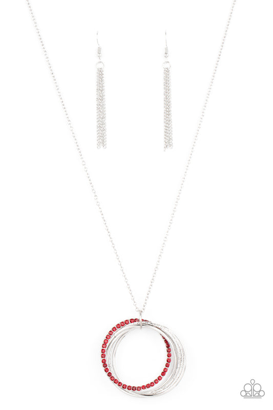Paparazzi Accessories-Harmonic Halos Red Rhinestone Pendant Necklace Set