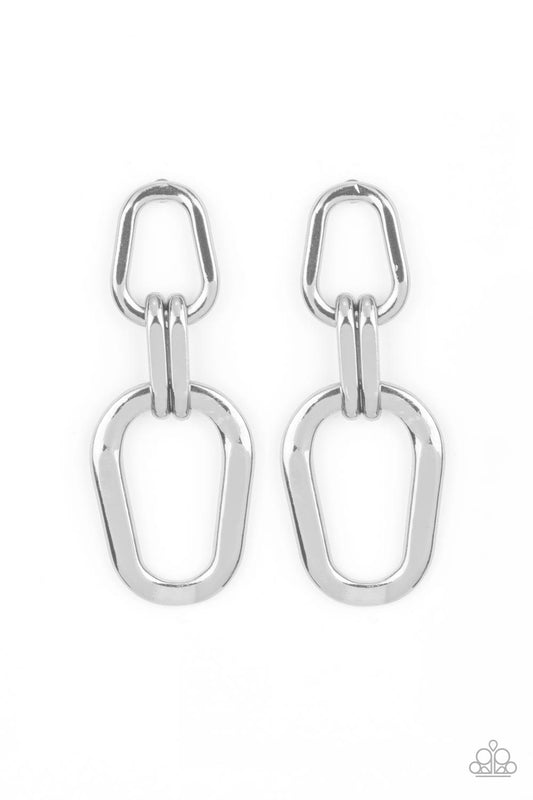 Paparazzi Accessories-Harmonic Hardware Silver Asymmetrical Oval Link Earrings