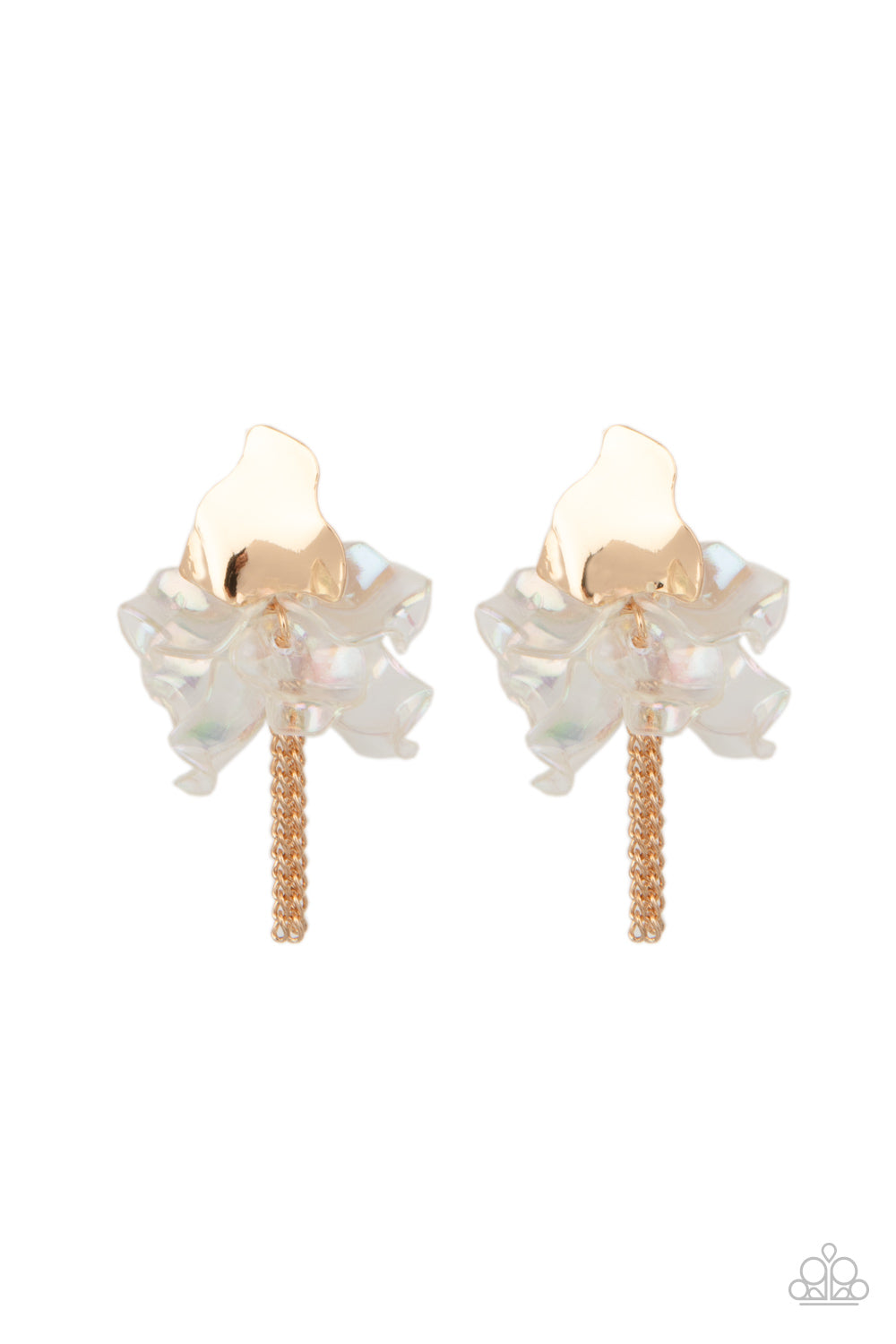 Paparazzi Accessories-Harmonically Holographic Gold Iridescent Petal Earrings