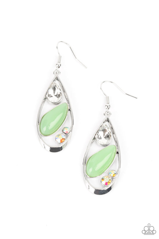 Paparazzi Accessories-Harmonious Harbors Green Iridescent Earrings