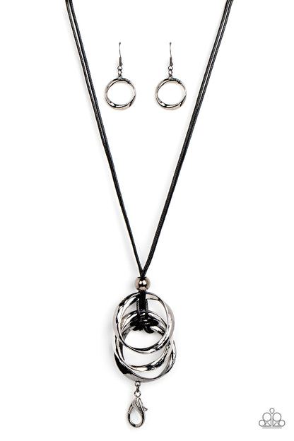 Paparazzi Accessories-Harmonious Hardware Black Shiny Curved Necklace Set
