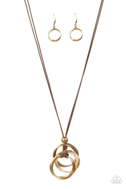 Paparazzi Accessories-Harmonious Hardware Brass Curved Ring Necklace Set