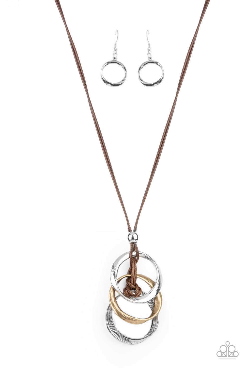 Paparazzi Accessories-Harmonious Hardware Curved Brown/Brass Silver Bead Necklace Set