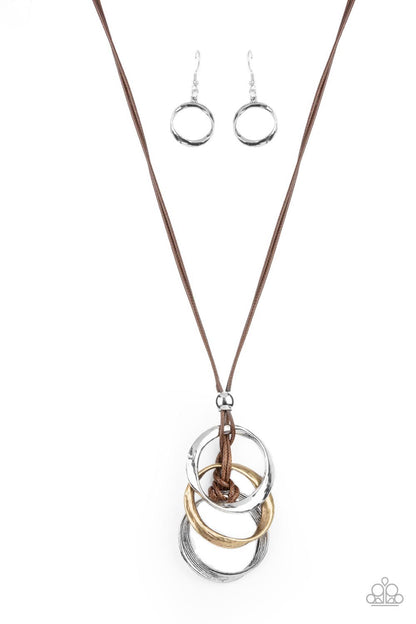Paparazzi Accessories-Harmonious Hardware Curved Brown/Brass Silver Bead Necklace Set