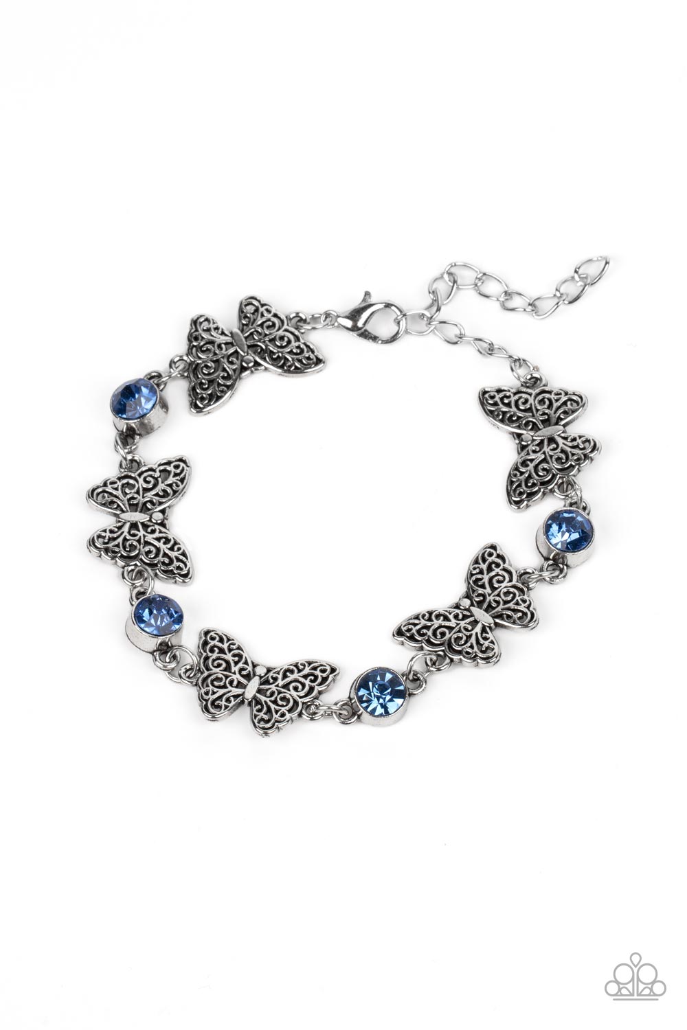 Paparazzi Accessories-Has A WING To It Blue Rhinestone Butterfly Bracelet