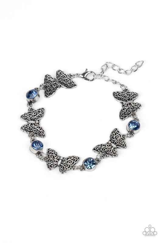 Paparazzi Accessories-Has A WING To It Blue Rhinestone Butterfly Bracelet