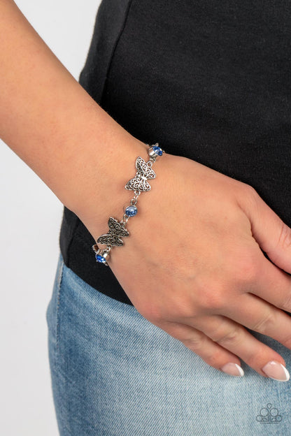Paparazzi Accessories-Has A WING To It Blue Rhinestone Butterfly Bracelet