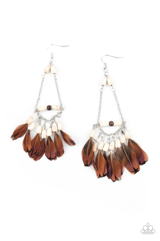 Paparazzi Accessories-Haute Hawk Bead/Feather Earrings