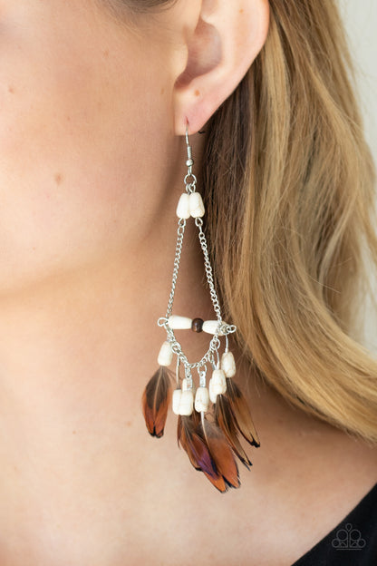 Paparazzi Accessories-Haute Hawk Bead/Feather Earrings