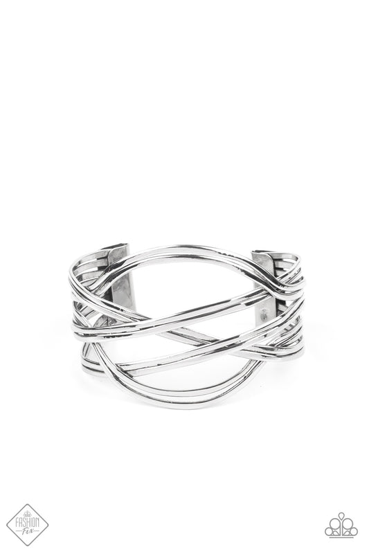 Paparazzi Accessories-Hautely Hammered Silver Weave Cuff Bracelet