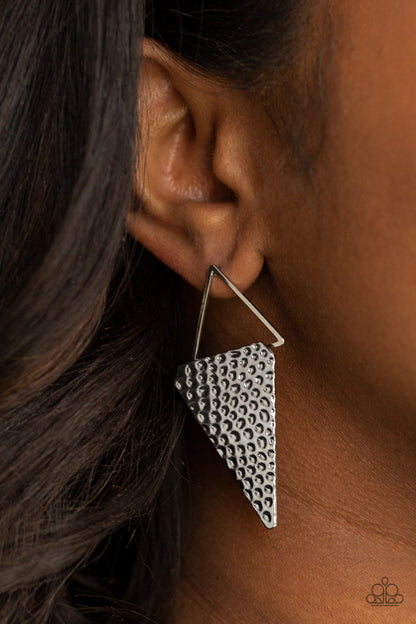 Paparazzi Accessories-Have A Bite Silver Earrings