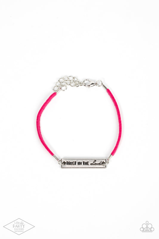 Paparazzi Accessories-Have Faith Pink Engraved "Trust In The Lord" Bracelet