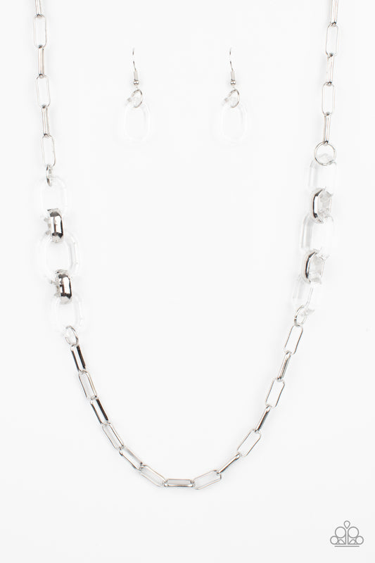 Paparazzi Accessories-Have I Made Myself Clear? White Acrylic Silver Link Necklace Set