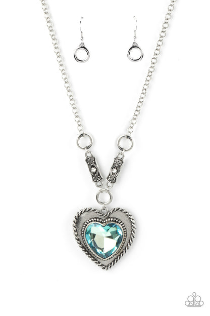 Paparazzi Accessories-Heart Full Of Fabulous Blue Vintage Heart Necklace Set
