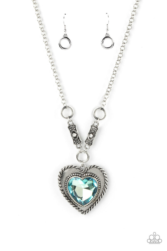 Paparazzi Accessories-Heart Full Of Fabulous Blue Vintage Heart Necklace Set