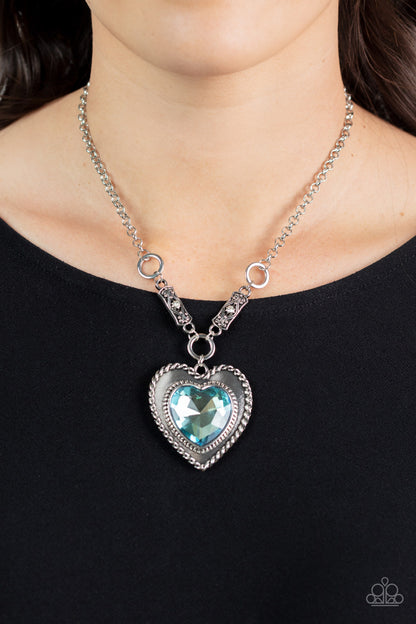 Paparazzi Accessories-Heart Full Of Fabulous Blue Vintage Heart Necklace Set
