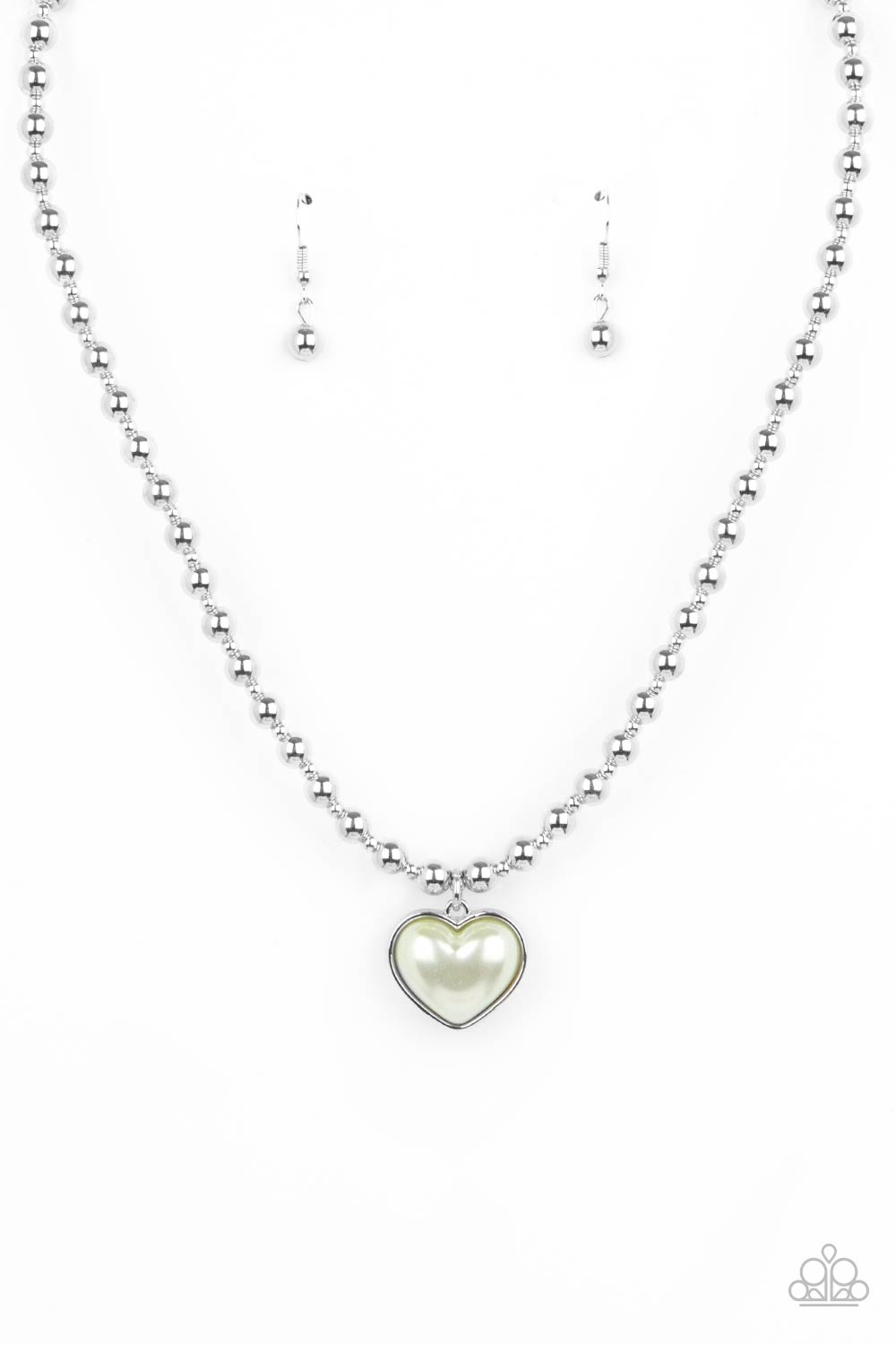 Paparazzi Accessories-Heart Full of Fancy Green Pearly Pendant Necklace Set
