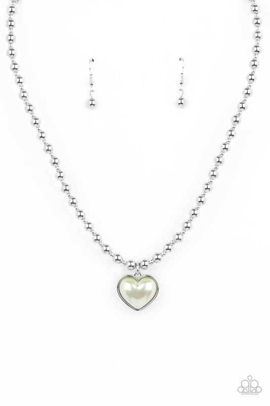Paparazzi Accessories-Heart Full of Fancy Green Pearly Pendant Necklace Set