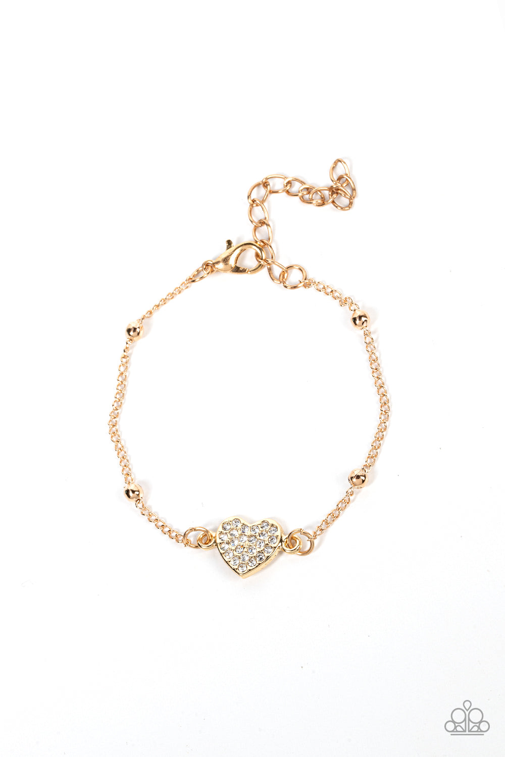 Paparazzi Accessories-Heartachingly Adorable Gold Dotted Rhinestone Charm Bracelet