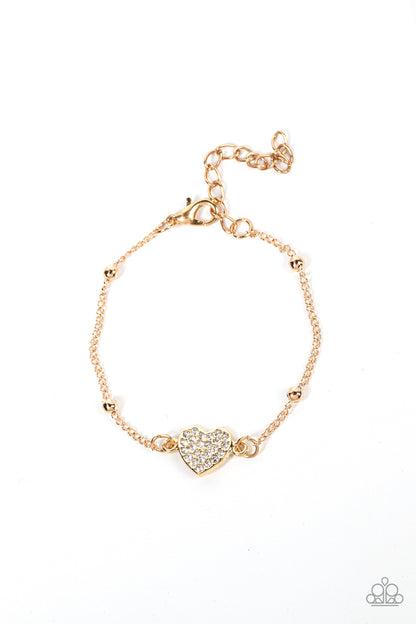 Paparazzi Accessories-Heartachingly Adorable Gold Dotted Rhinestone Charm Bracelet