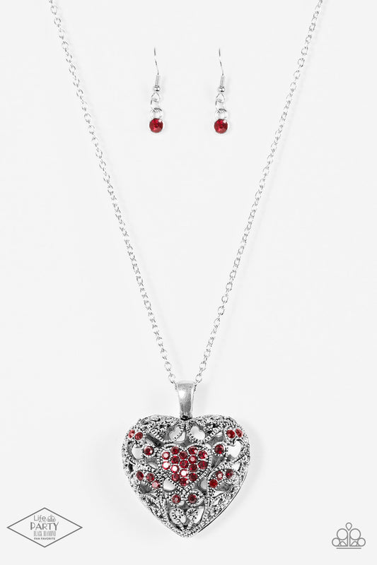 Paparazzi Accessories-Heartless Heiress Red Locket Necklace Set