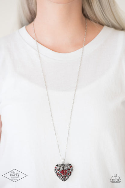 Paparazzi Accessories-Heartless Heiress Red Locket Necklace Set