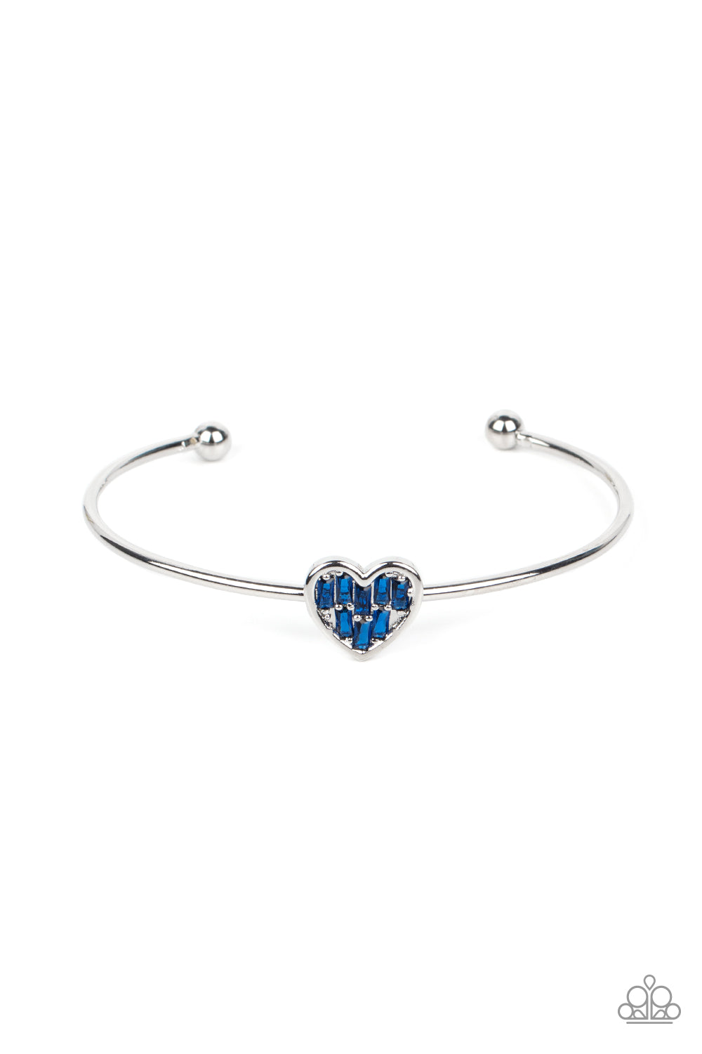 Paparazzi Accessories-Heart of Ice Blue Rhinestone Heart Silver Cuff Bracelet