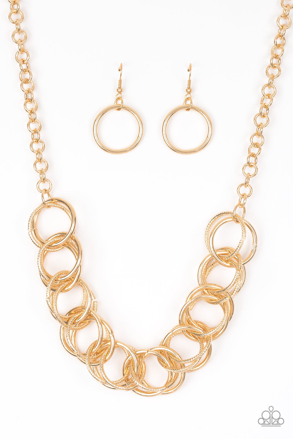 Paparazzi Accessories-Heavy Metal Hero Gold Interlock Ring Necklace Set