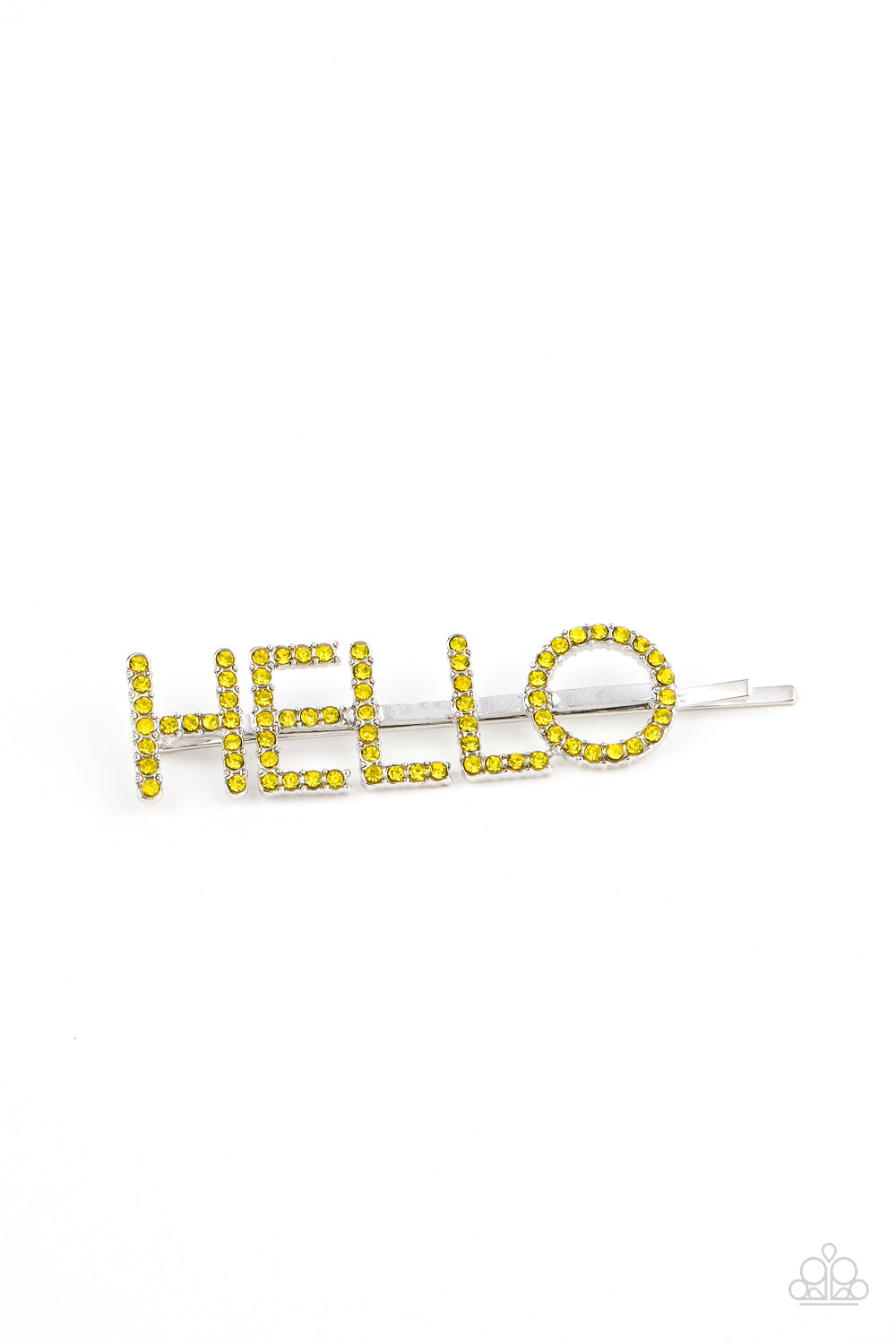 Paparazzi Accessories-Hello There Yellow Illuminating Rhinestone Hair Clip