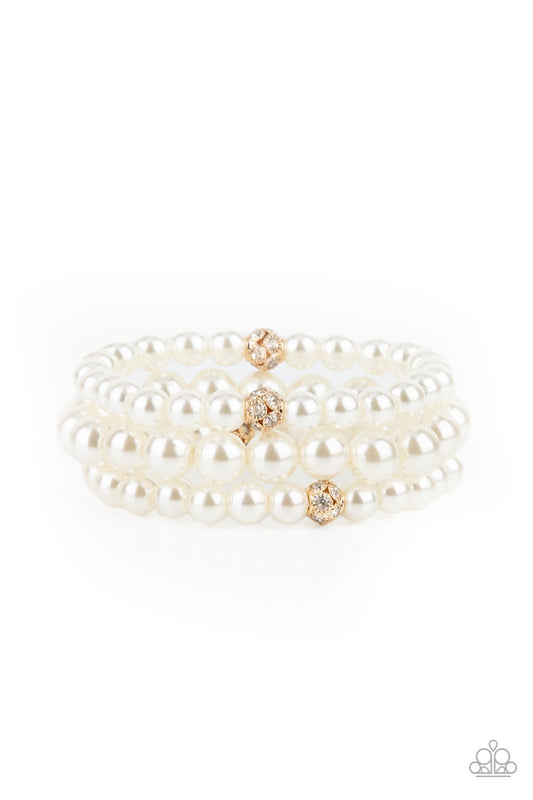 Paparazzi Accessories-Here Comes The Heiress Gold White Pearl Bracelet