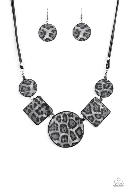 Paparazzi Accessories-Here Kitty Kitty Silver Cheetah Print Necklace Set