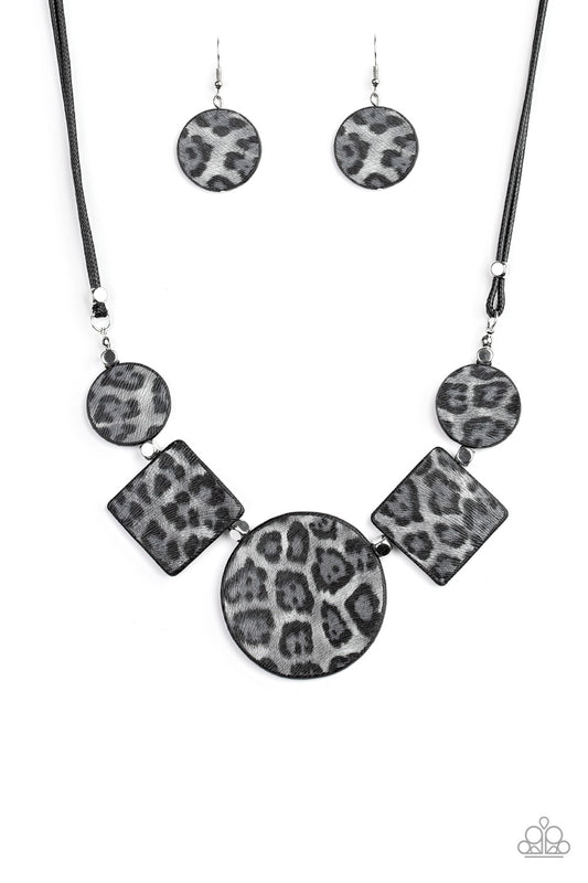Paparazzi Accessories-Here Kitty Kitty Silver Cheetah Print Necklace Set