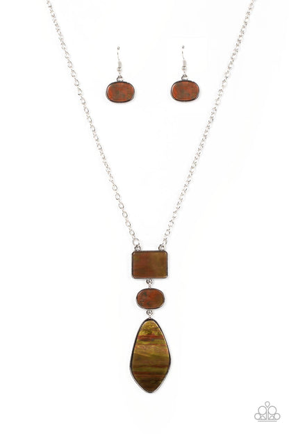 Paparazzi Accessories-Hidden Cove Brown Iridescent Oval Shell Necklace Set