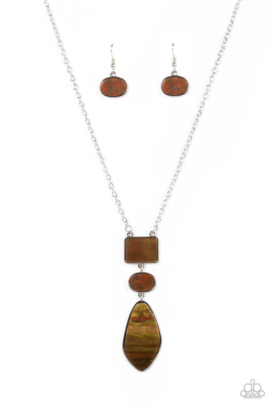 Paparazzi Accessories-Hidden Cove Brown Iridescent Oval Shell Necklace Set