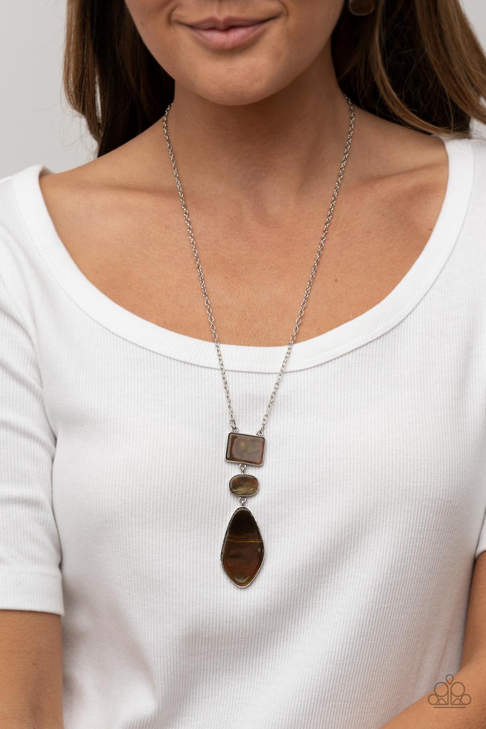 Paparazzi Accessories-Hidden Cove Brown Iridescent Oval Shell Necklace Set