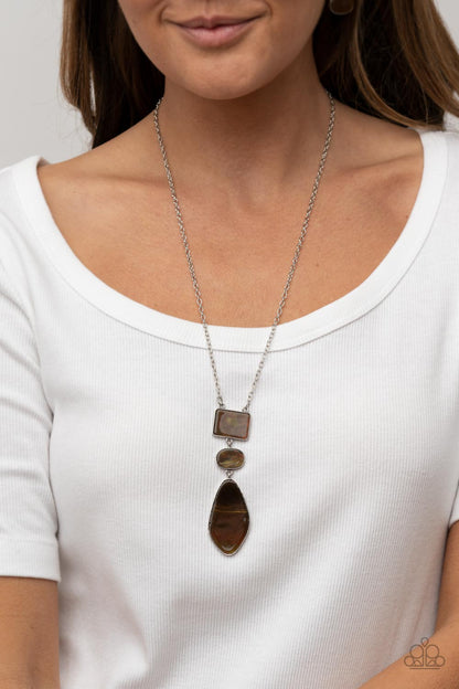 Paparazzi Accessories-Hidden Cove Brown Iridescent Oval Shell Necklace Set