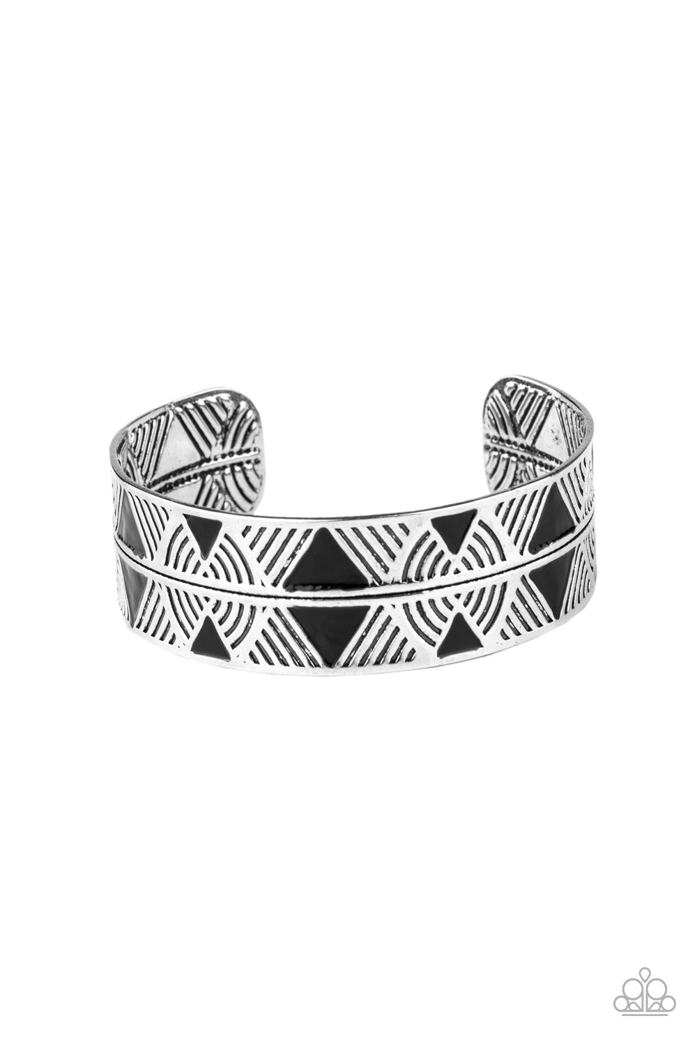 Paparazzi Accessories-Hidden Glyphs Black Embossed Cuff Bracelet